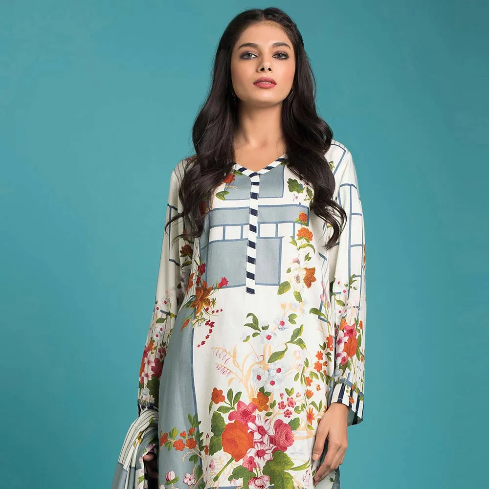 Sahil Printed Linen 3 Pieces Un-Stitched Suit - 06