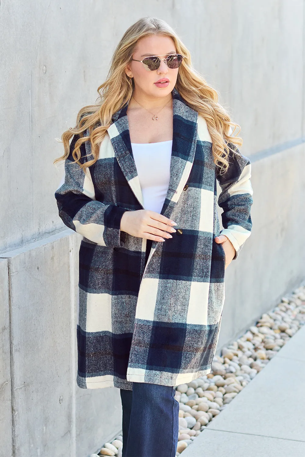Sarah Plaid Button Up Lapel Collar Coat