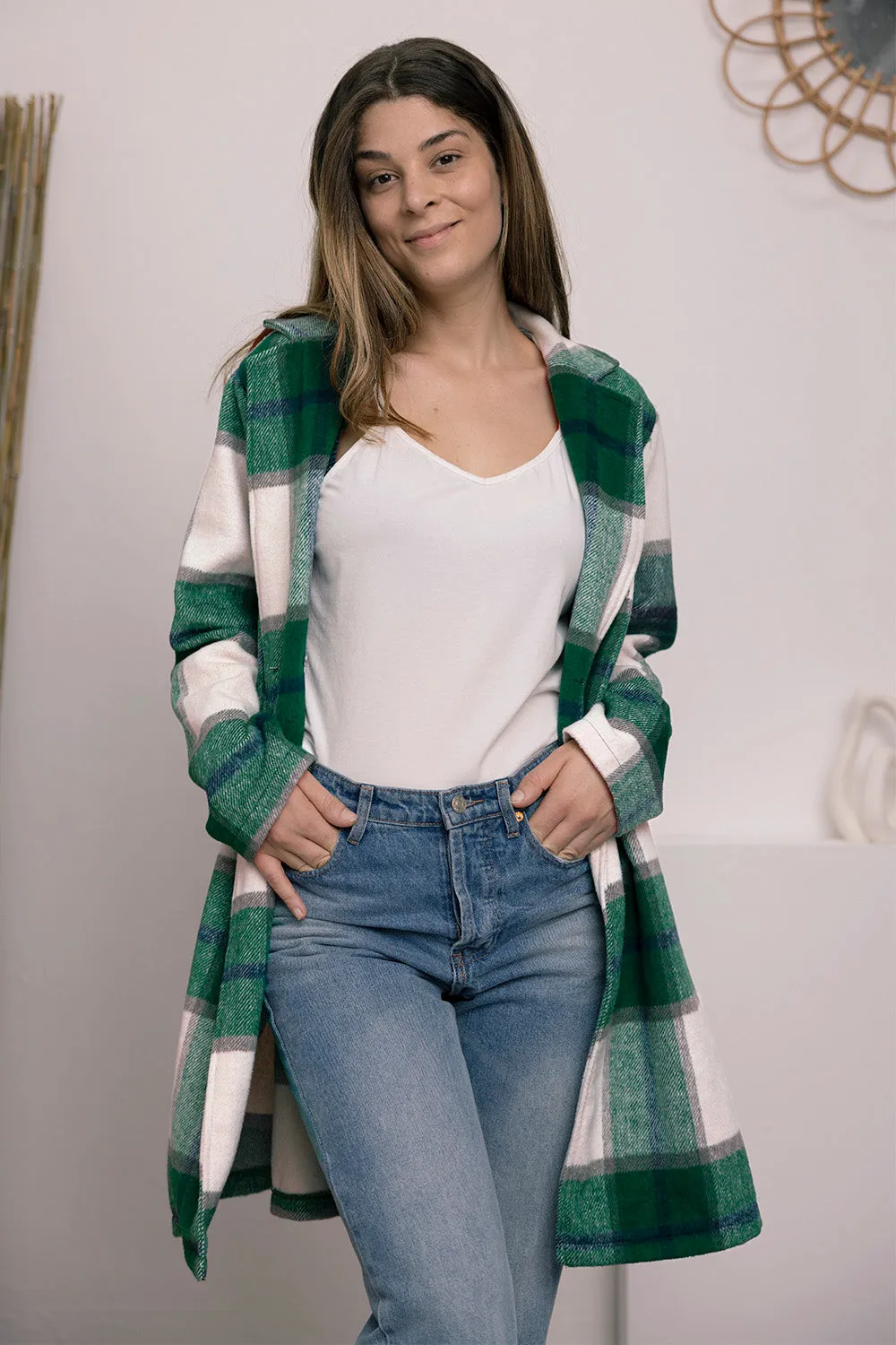 Sarah Plaid Button Up Lapel Collar Coat