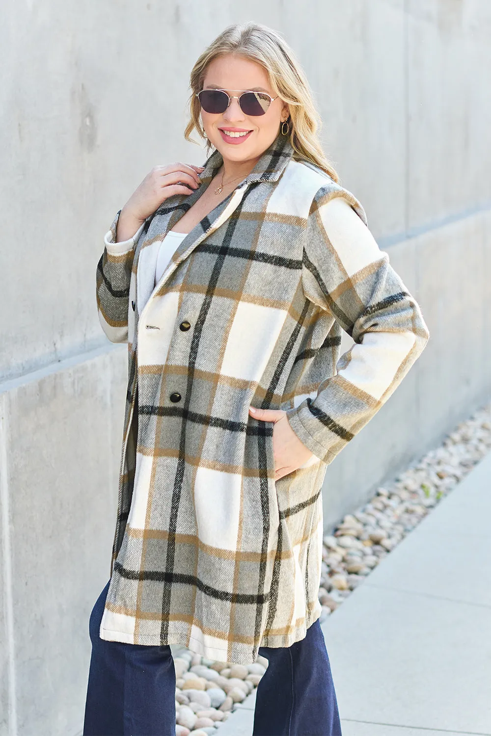 Sarah Plaid Button Up Lapel Collar Coat