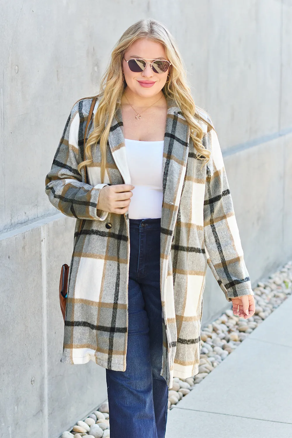 Sarah Plaid Button Up Lapel Collar Coat