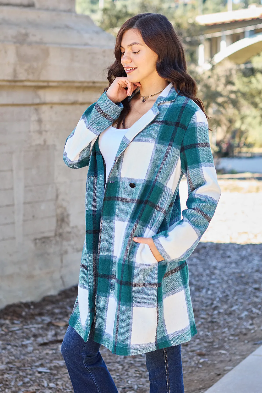 Sarah Plaid Button Up Lapel Collar Coat