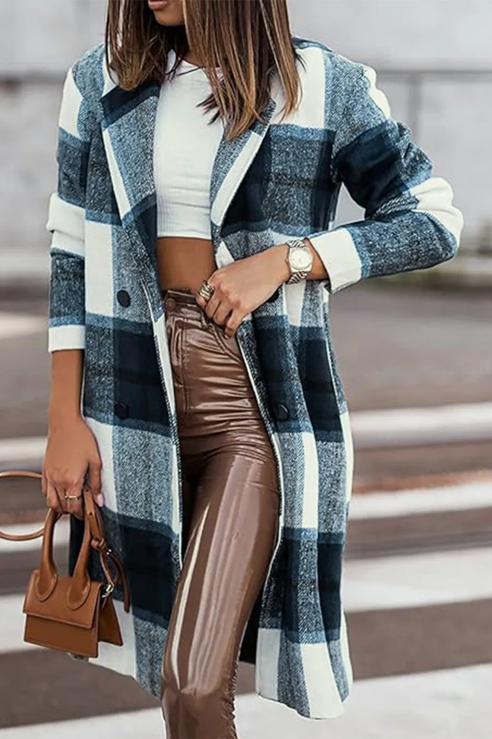 Sarah Plaid Button Up Lapel Collar Coat