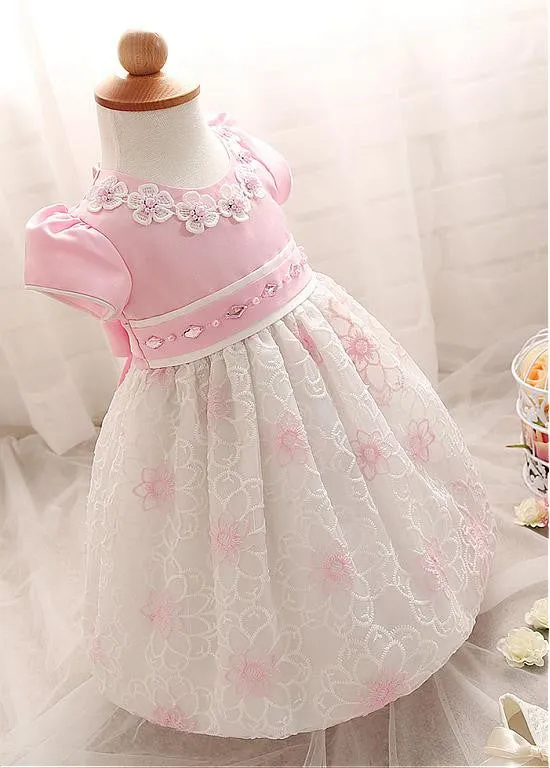 Satin & Lace Flower Girl Dresses With Rhinestones