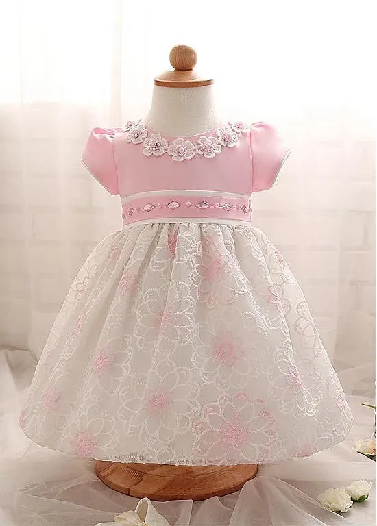 Satin & Lace Flower Girl Dresses With Rhinestones