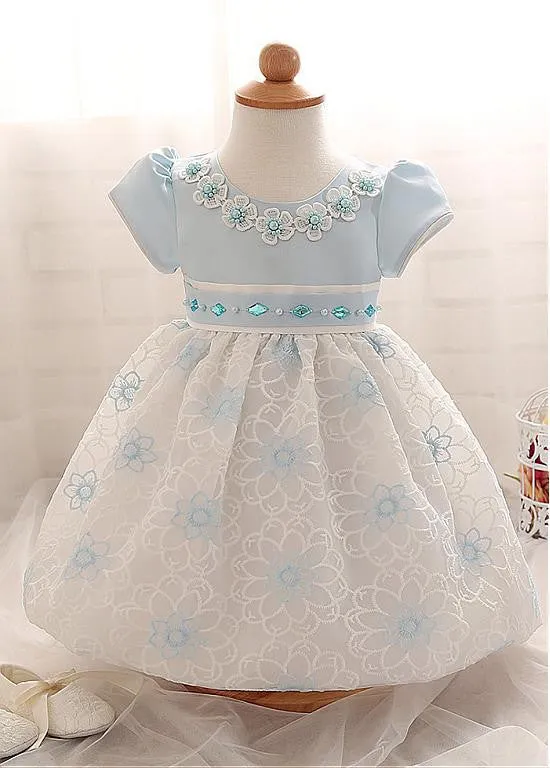 Satin & Lace Flower Girl Dresses With Rhinestones