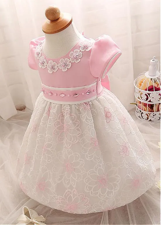 Satin & Lace Flower Girl Dresses With Rhinestones