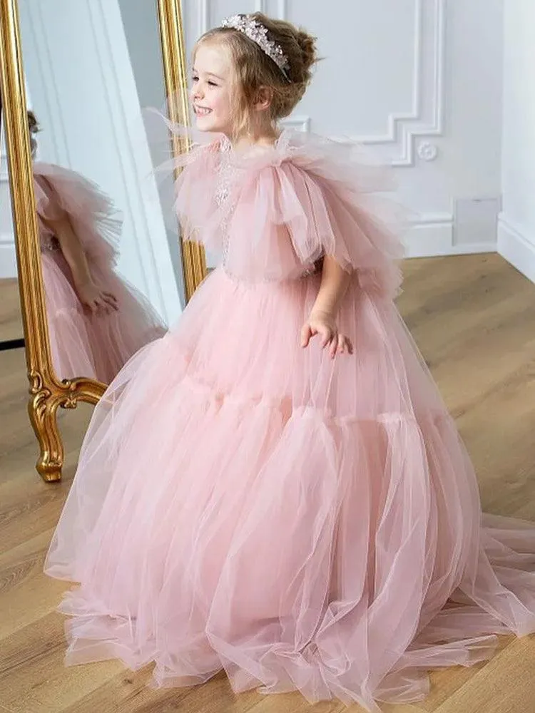 Sequin 3D Floral Knee-Length Flower Girl Dress