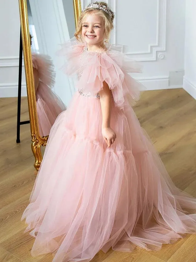 Sequin 3D Floral Knee-Length Flower Girl Dress