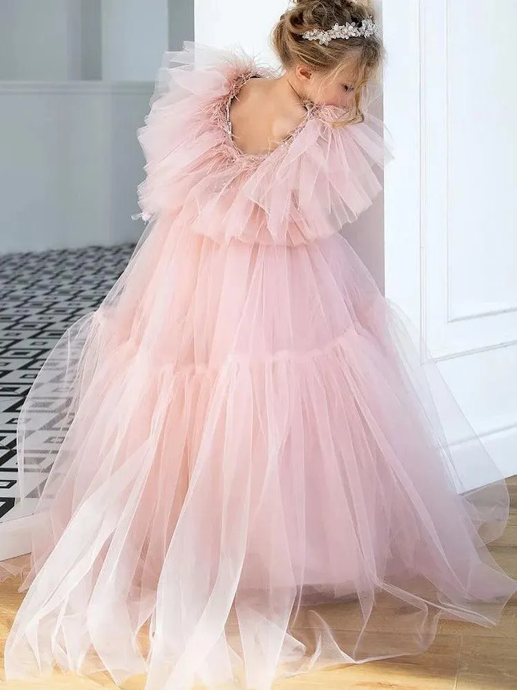Sequin 3D Floral Knee-Length Flower Girl Dress