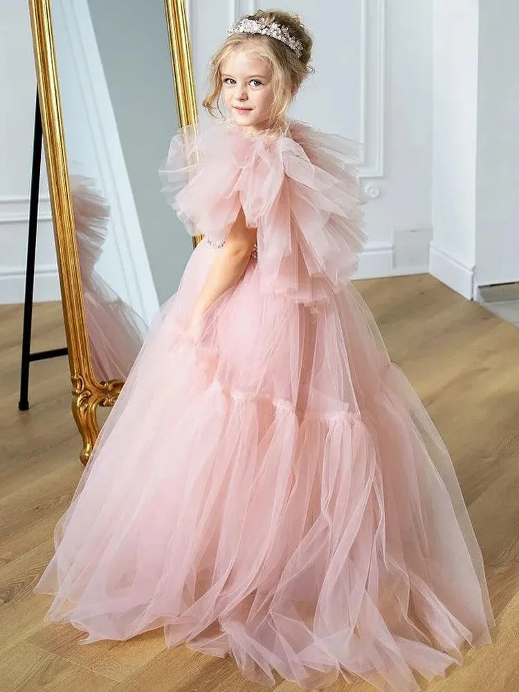 Sequin 3D Floral Knee-Length Flower Girl Dress