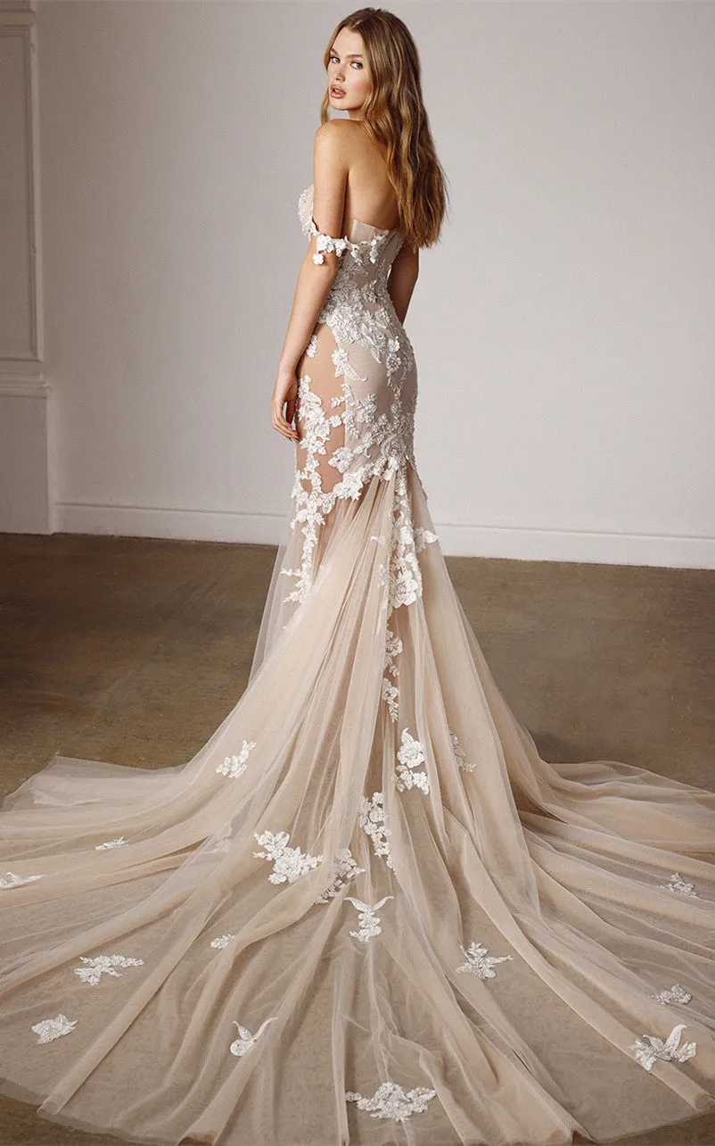 Sexy Mermaid Tulle Off-the-shoulder Wedding Dress with Appliques-716385