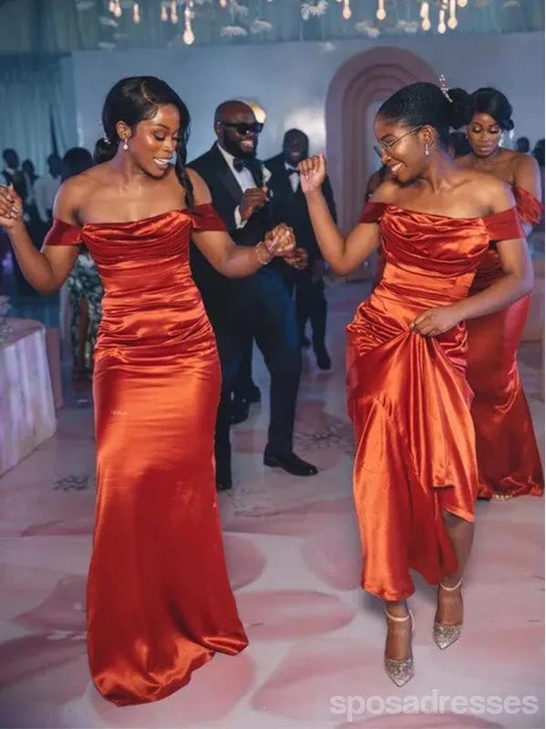 Sexy Rust Mermaid Off Shoulder Maxi Long Bridesmaid Dresses For Wedding Party,WG1843
