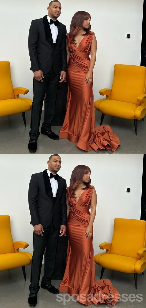 Sexy Rust Mermaid V-neck Maxi Long Bridesmaid Dresses For Wedding Party,WG1864