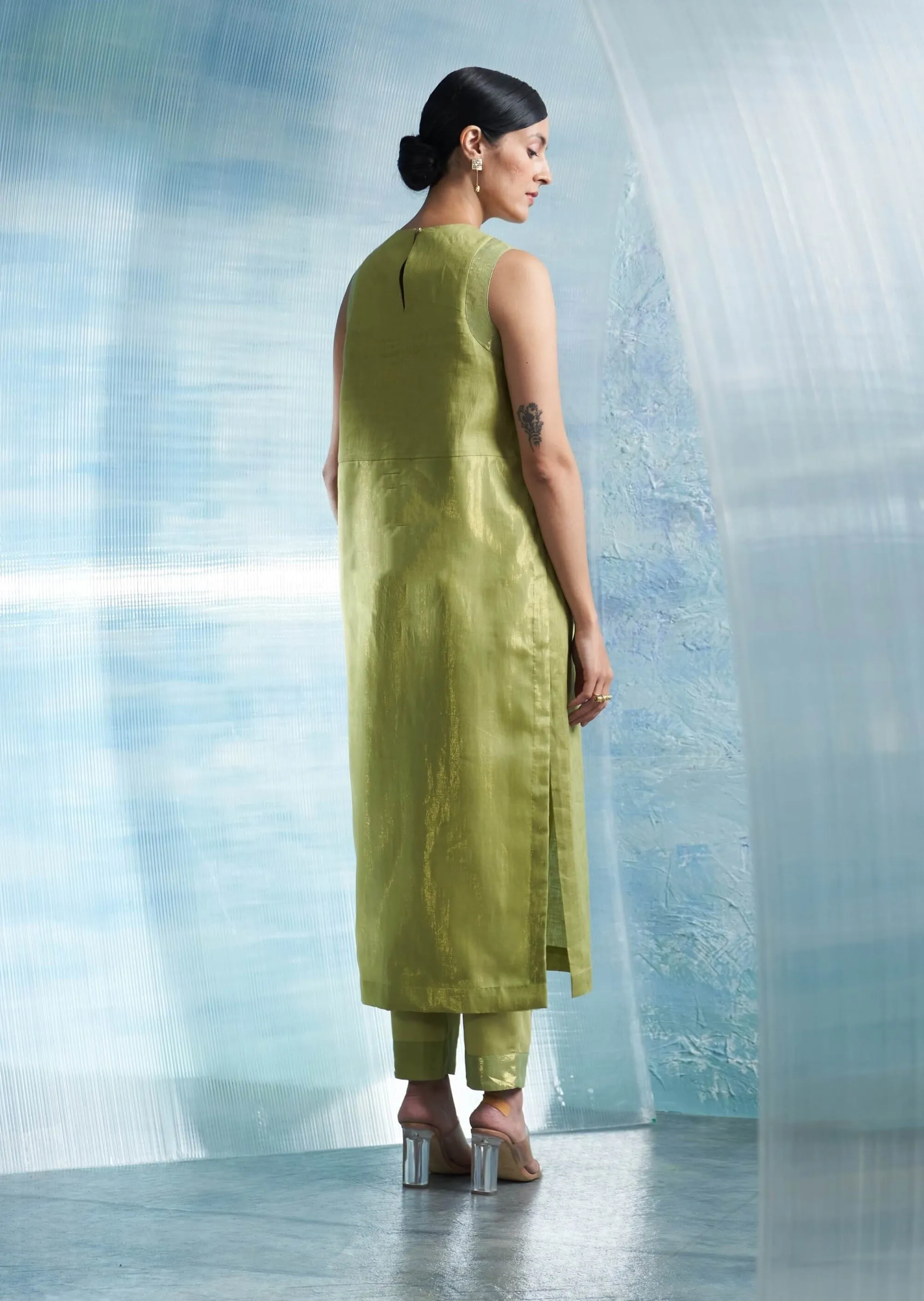 Sheen green straight kurta set