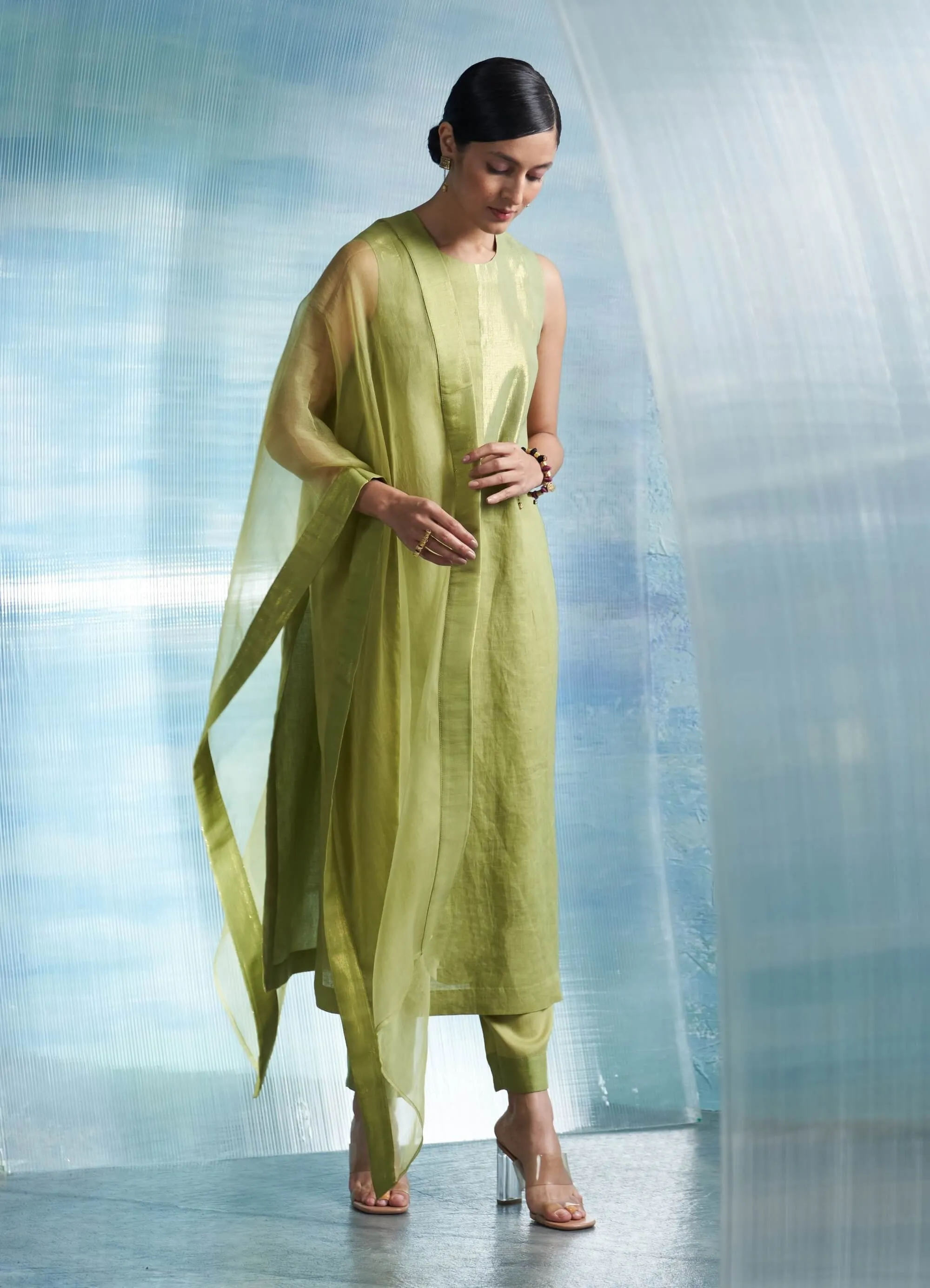 Sheen green straight kurta set