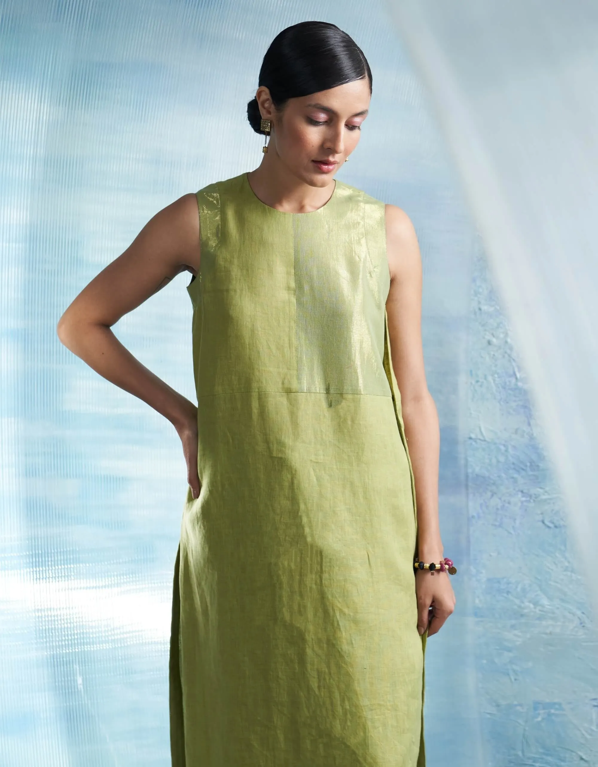 Sheen green straight kurta set