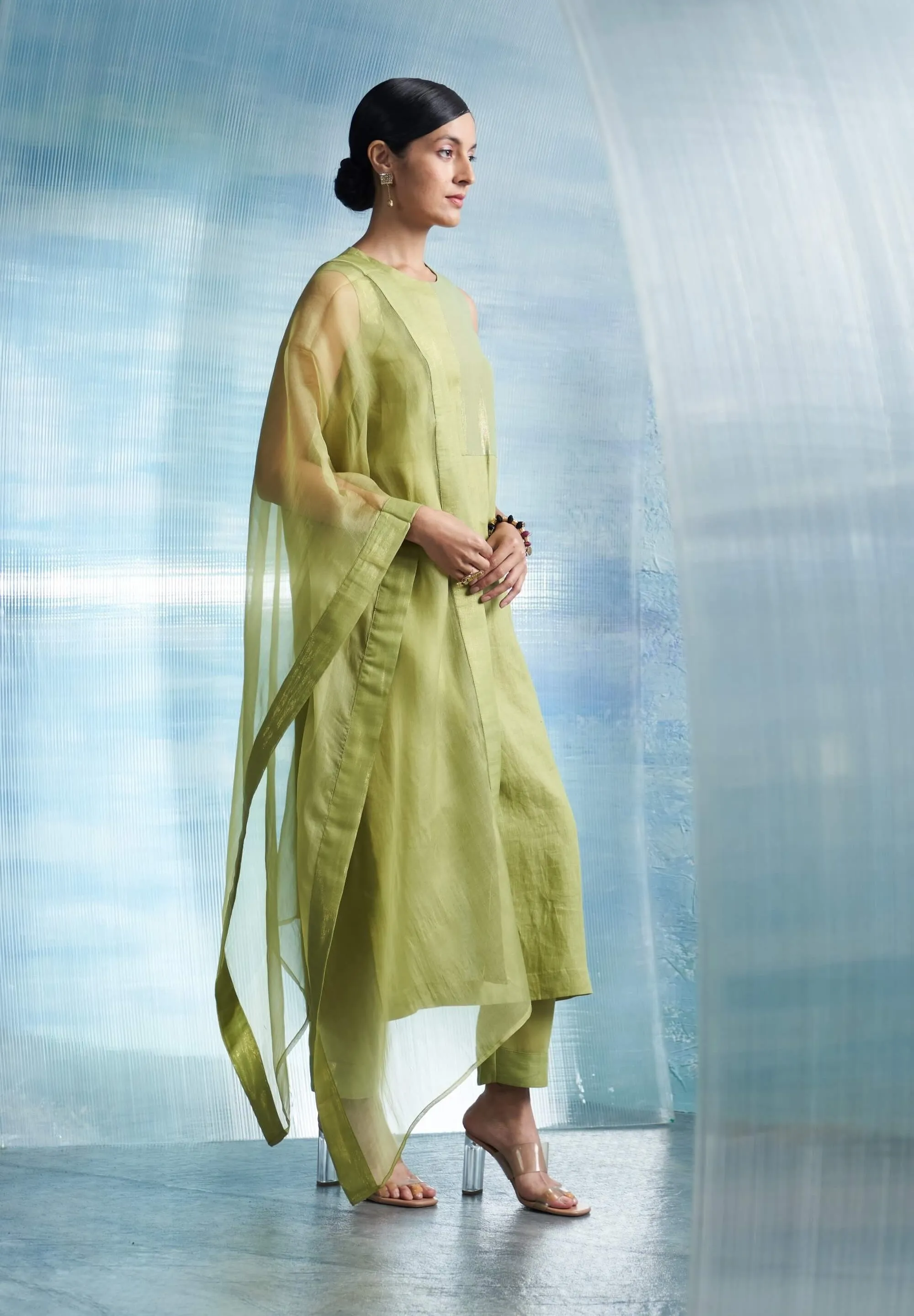 Sheen green straight kurta set