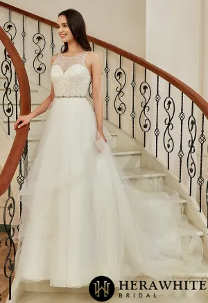 Shining Beaded Bodice Keyhole Back Ruffle Tulle Skirt Ball Gown