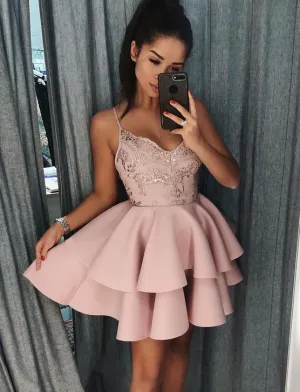 short pink prom dresses 2020 lace appliqué tiered beaded cheap homecoming dresses for women vestido de graduacion