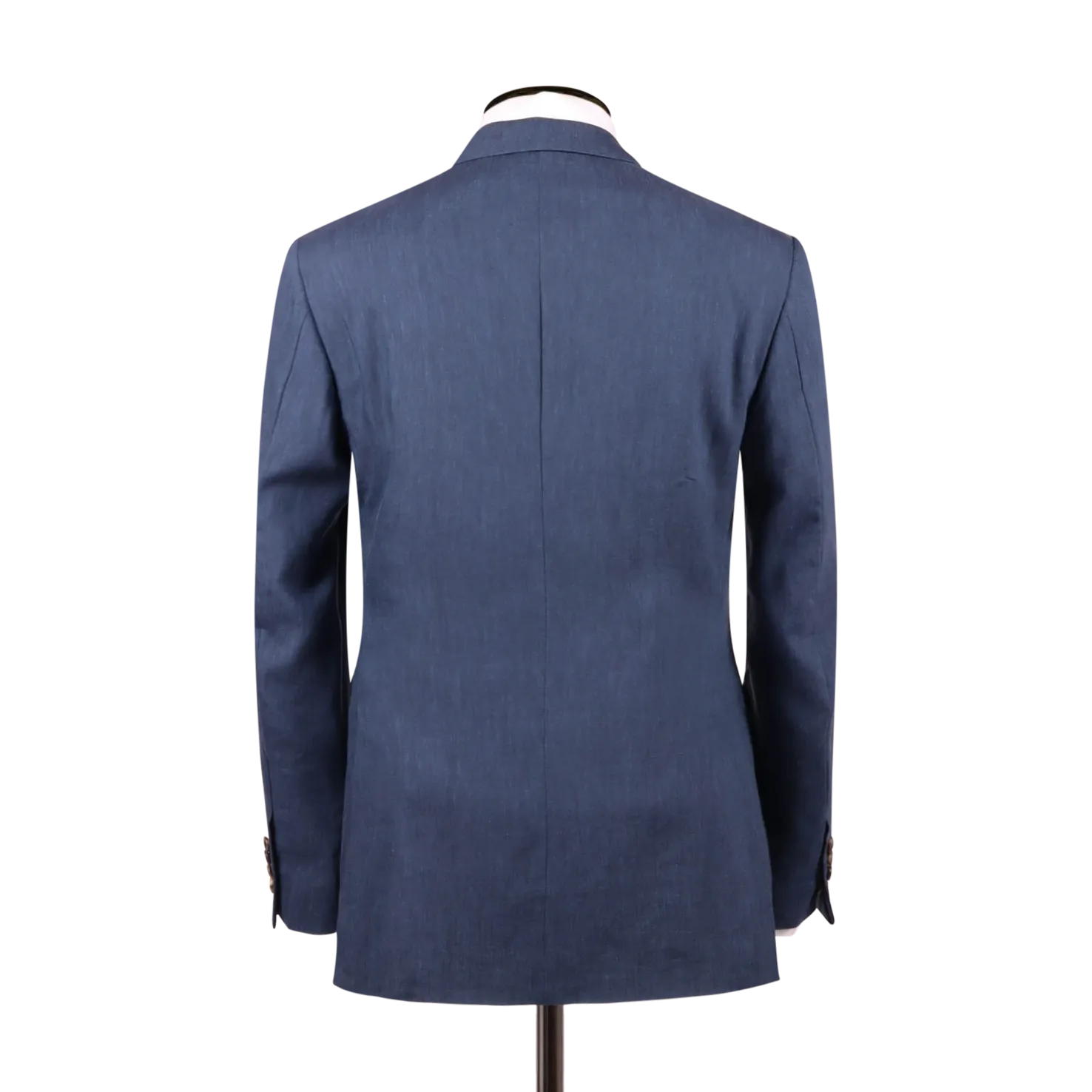 Single Breasted Peak Lapel Suit in Mid Blue Wool Linen
