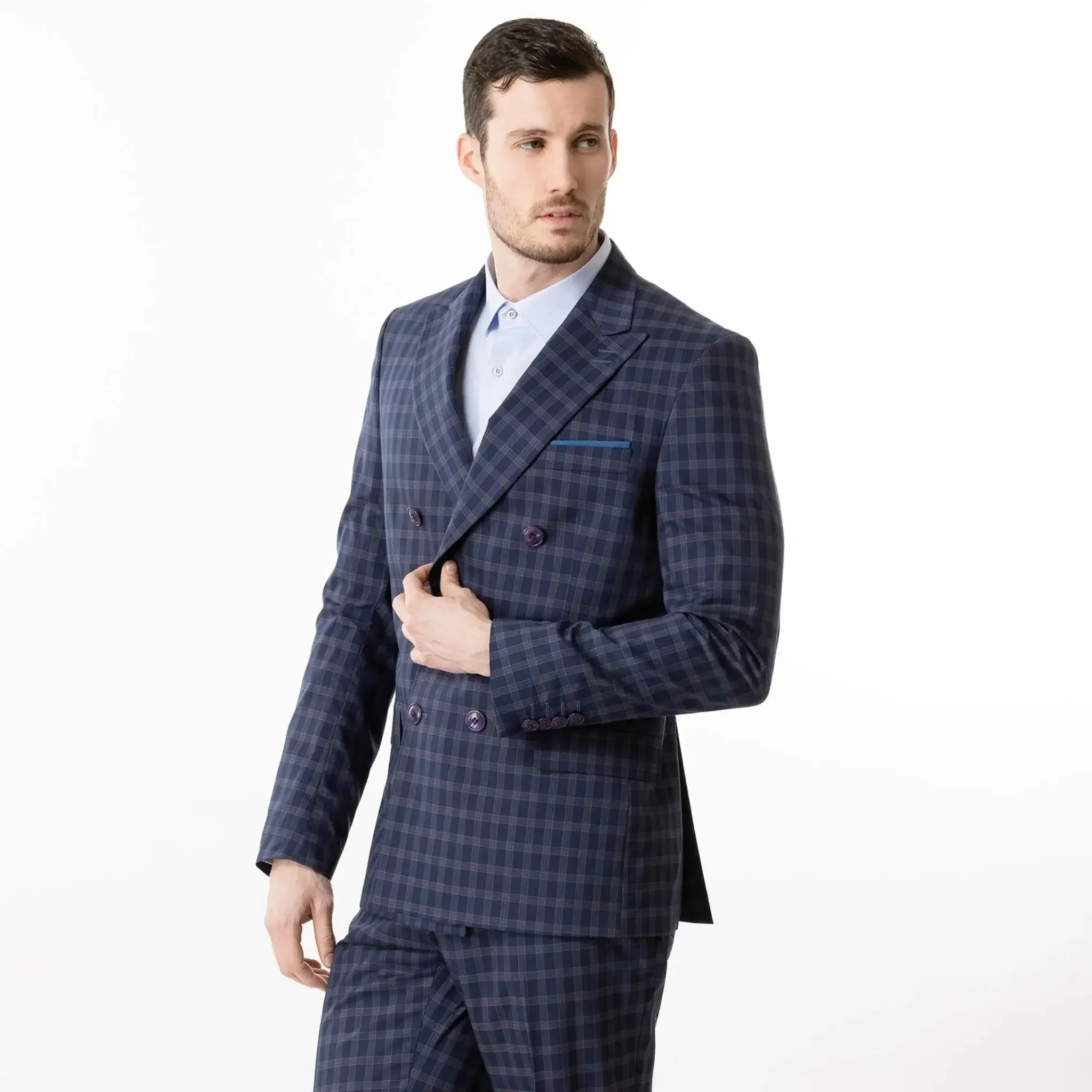 Slim Fit Blazer Blue Grey Check