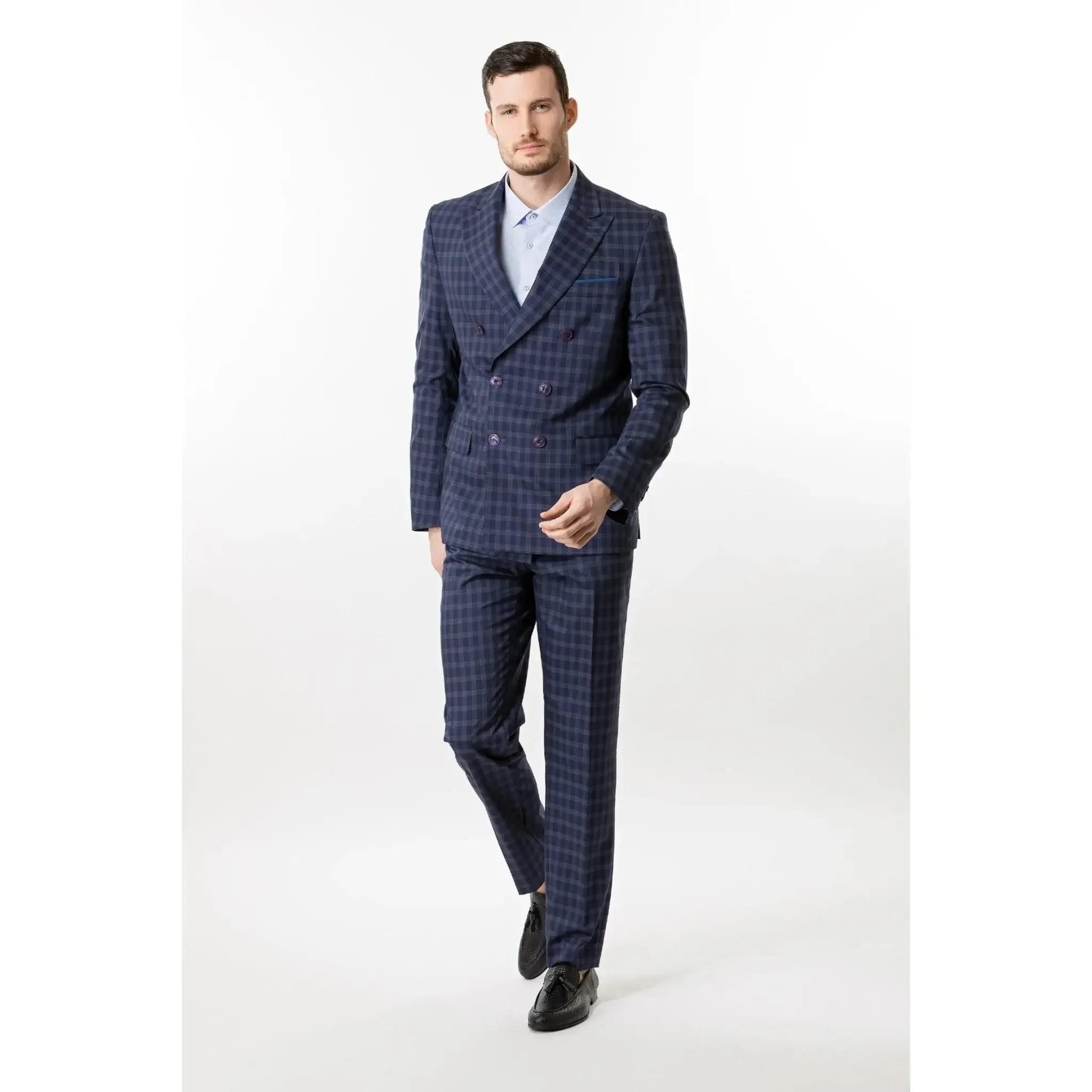 Slim Fit Blazer Blue Grey Check