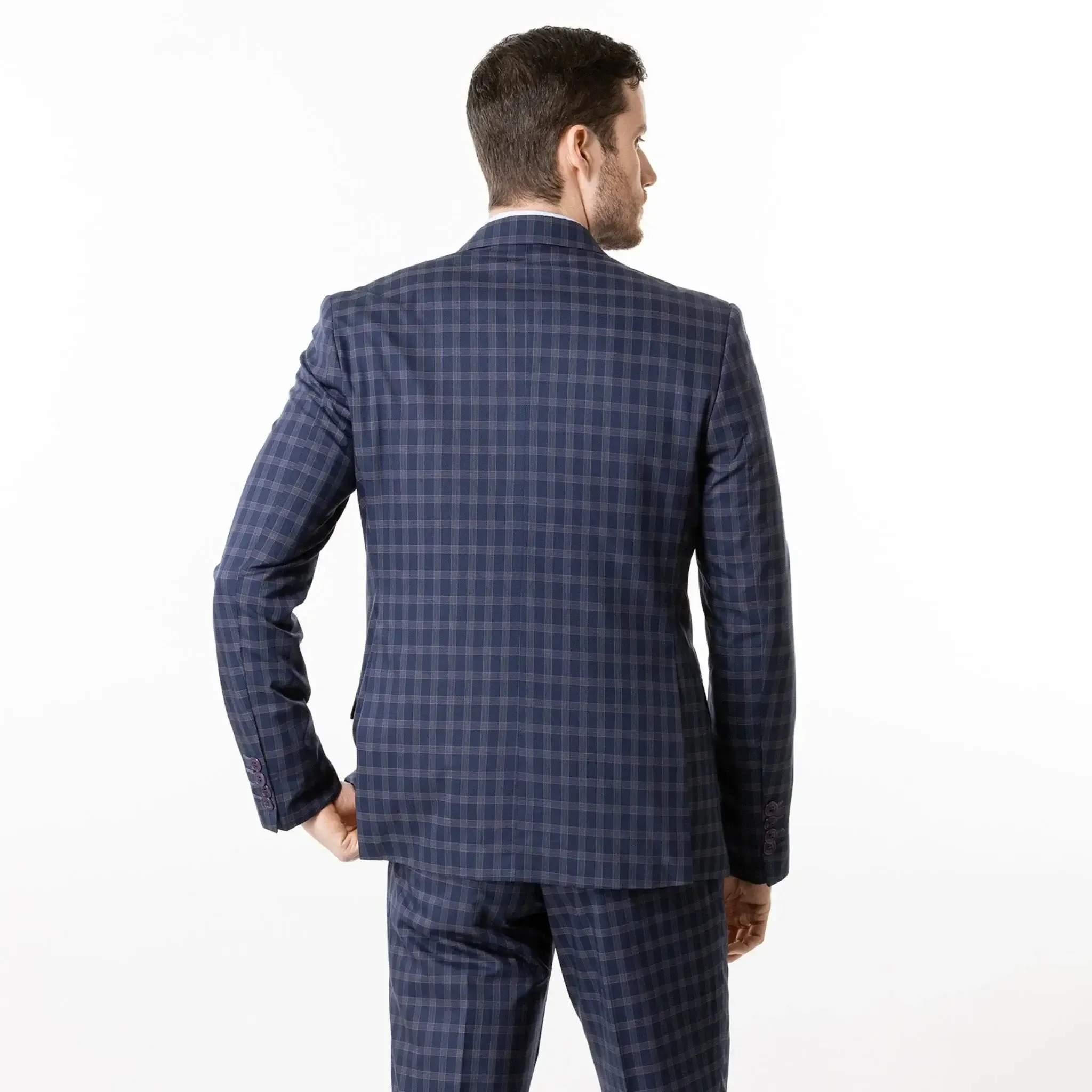 Slim Fit Blazer Blue Grey Check