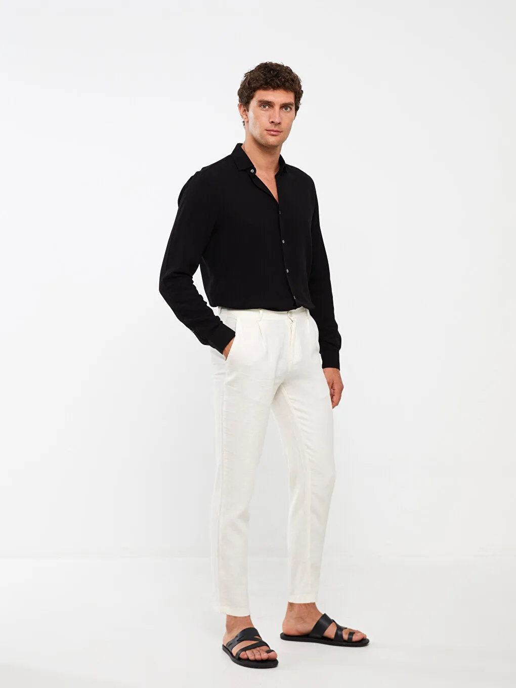 Slim Fit Linen Blend Men's Trousers