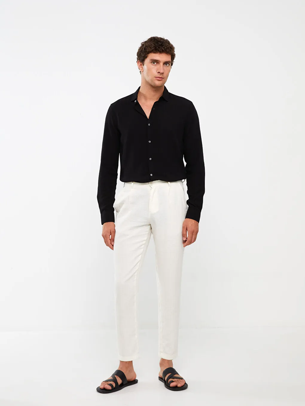Slim Fit Linen Blend Men's Trousers