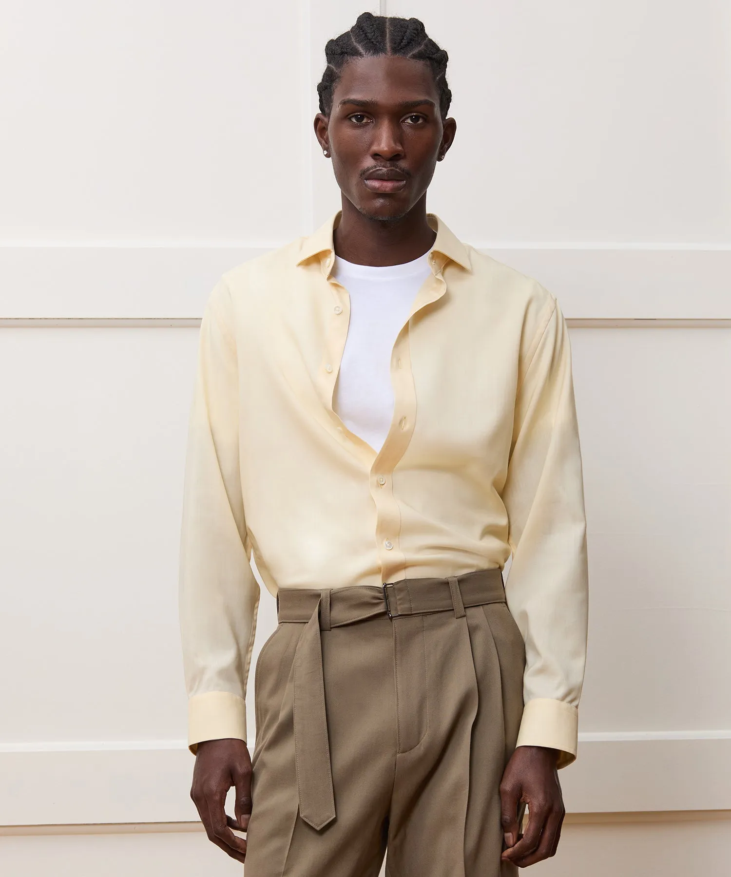 Slim Fit Merino Spread Collar Dress Shirt
