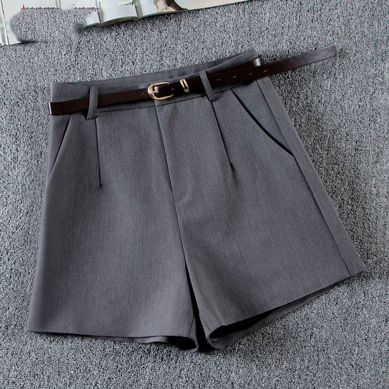 Solid Color High Waist Woolen Shorts