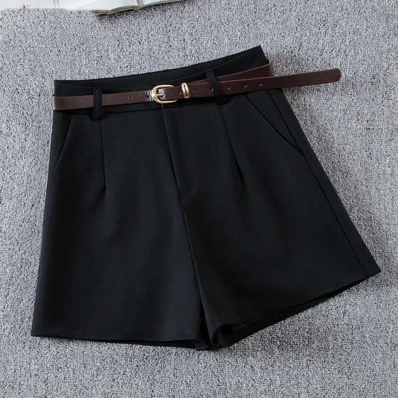 Solid Color High Waist Woolen Shorts