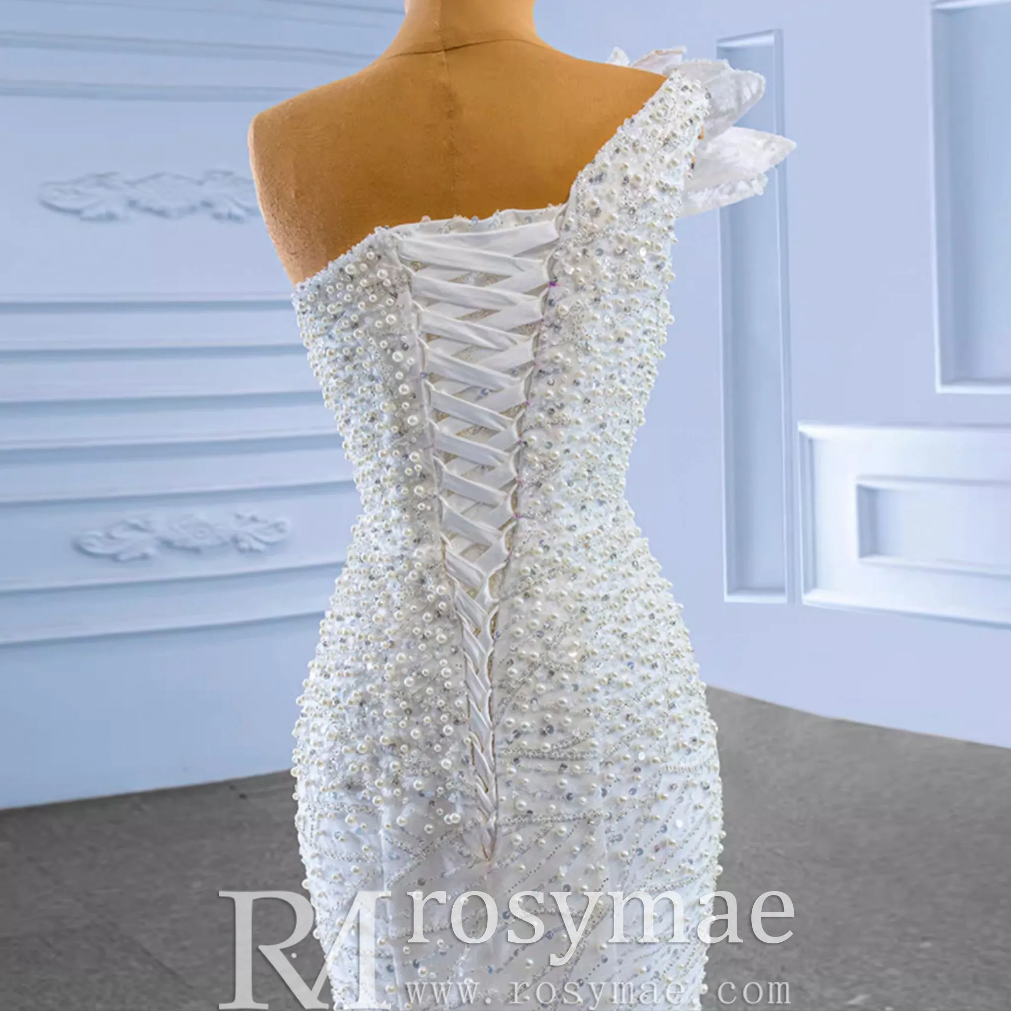 Sparkly Mermaid Sequins Beading Wedding Dress with One Shoulder