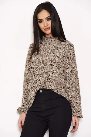 Spotty High Neck Frill Top