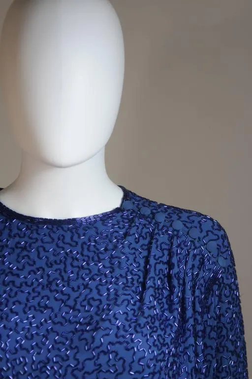 STEPHEN YEARIK Royal Blue Silk Beaded Skirt Ensemble Size 4-6