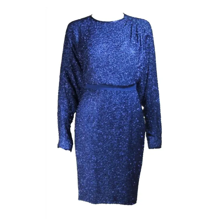 STEPHEN YEARIK Royal Blue Silk Beaded Skirt Ensemble Size 4-6