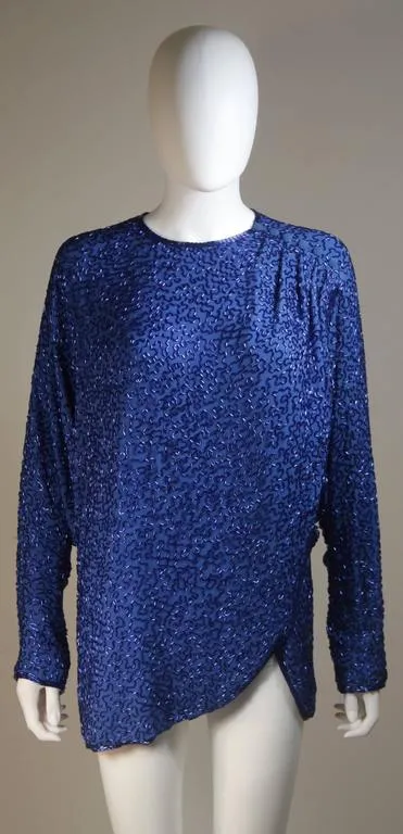 STEPHEN YEARIK Royal Blue Silk Beaded Skirt Ensemble Size 4-6