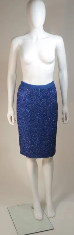 STEPHEN YEARIK Royal Blue Silk Beaded Skirt Ensemble Size 4-6