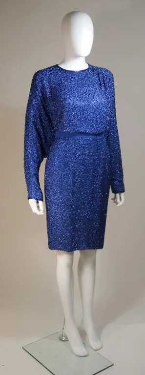 STEPHEN YEARIK Royal Blue Silk Beaded Skirt Ensemble Size 4-6