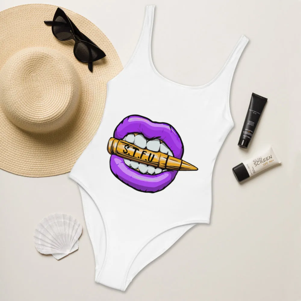 STFU Electric Purple Logo One-Piece Swimsuit - White