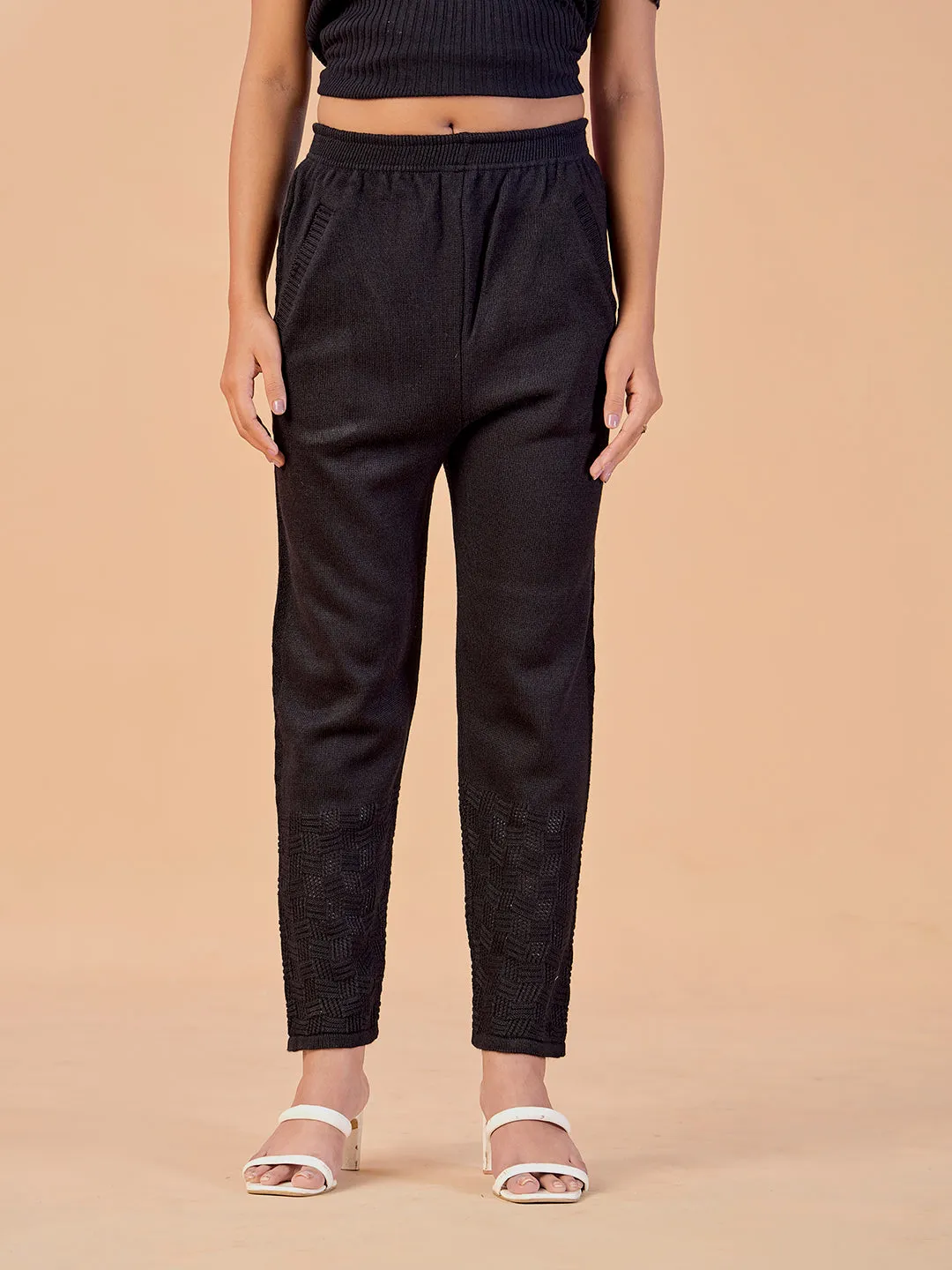 Straight Solid Woolen Pants