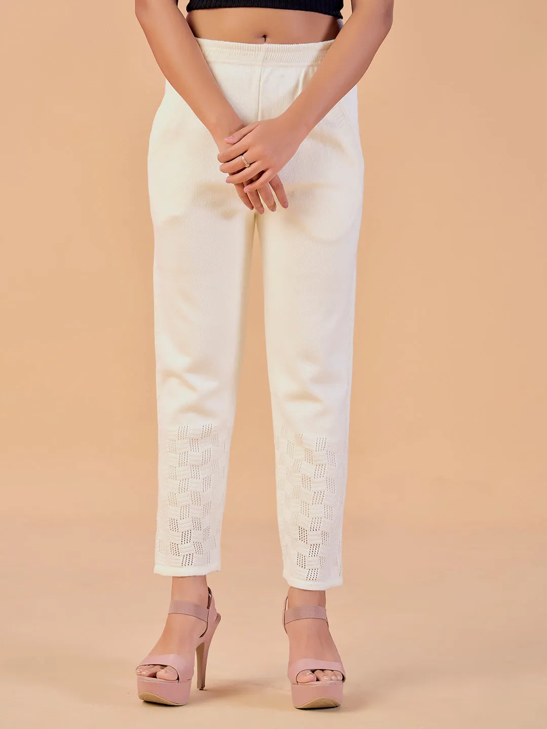 Straight Solid Woolen Pants