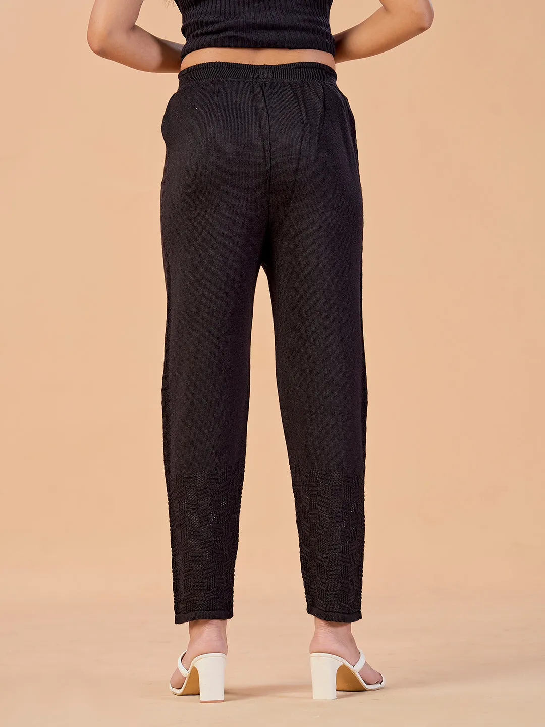 Straight Solid Woolen Pants