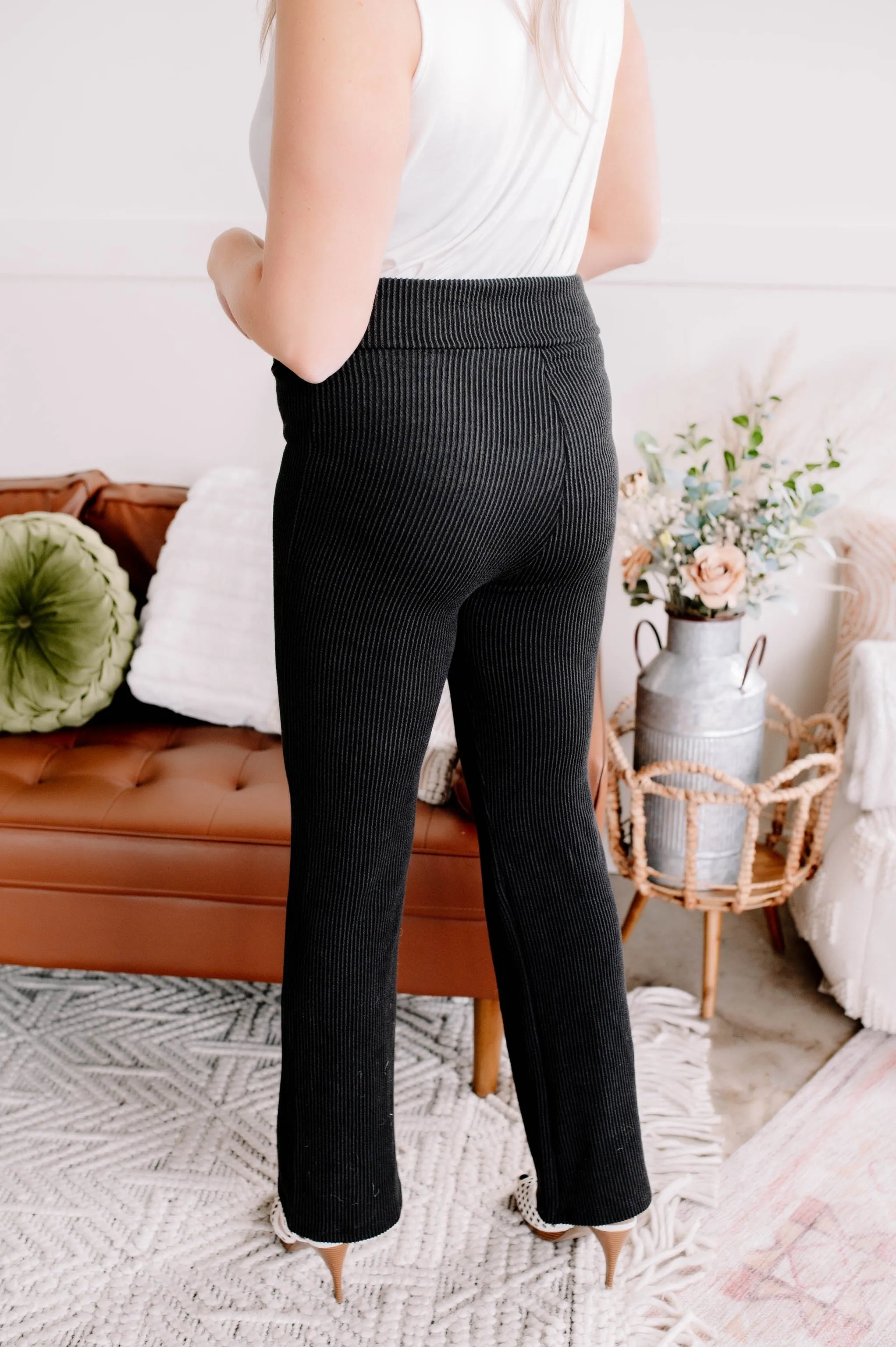 Straight To The Point Ribbed Dressy Yoga Pants