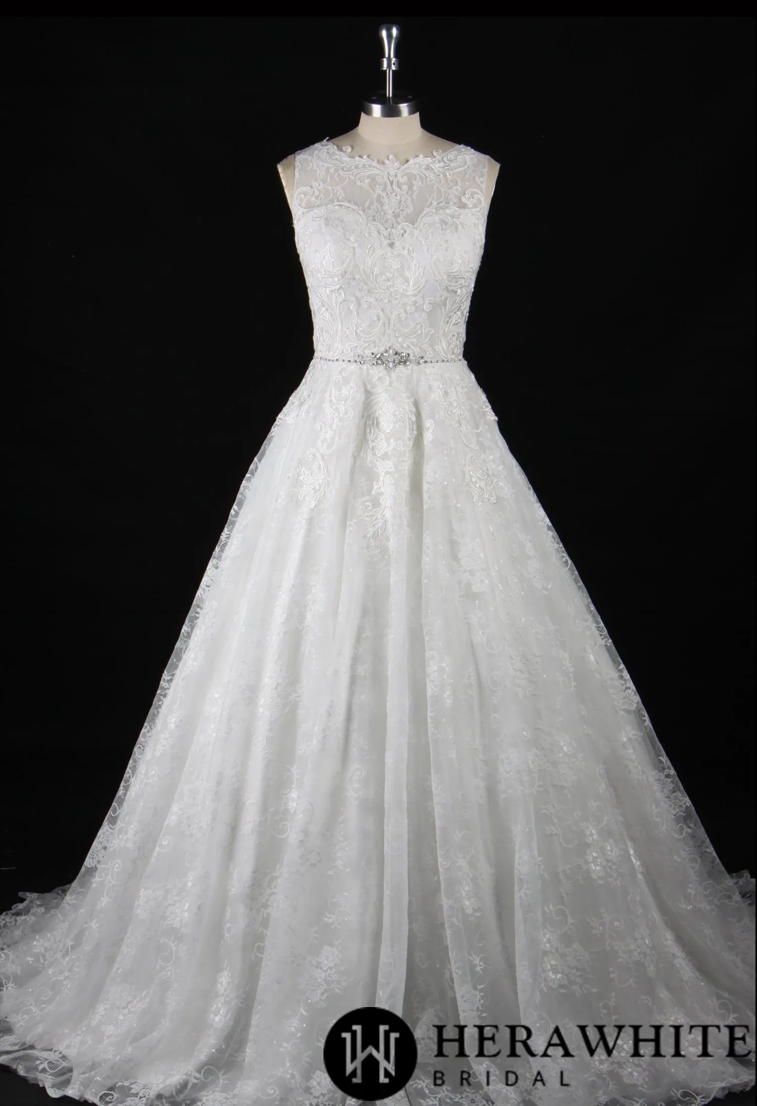 Strapless Embroidered Lace Illusion Bodice Wedding Dress