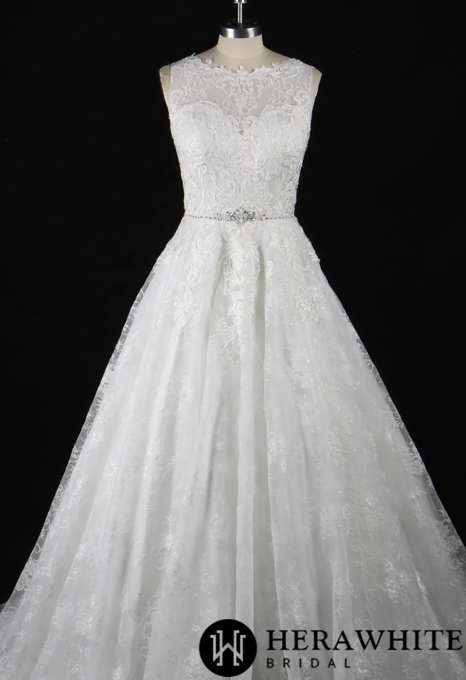 Strapless Embroidered Lace Illusion Bodice Wedding Dress