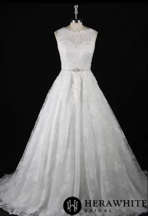 Strapless Embroidered Lace Illusion Bodice Wedding Dress