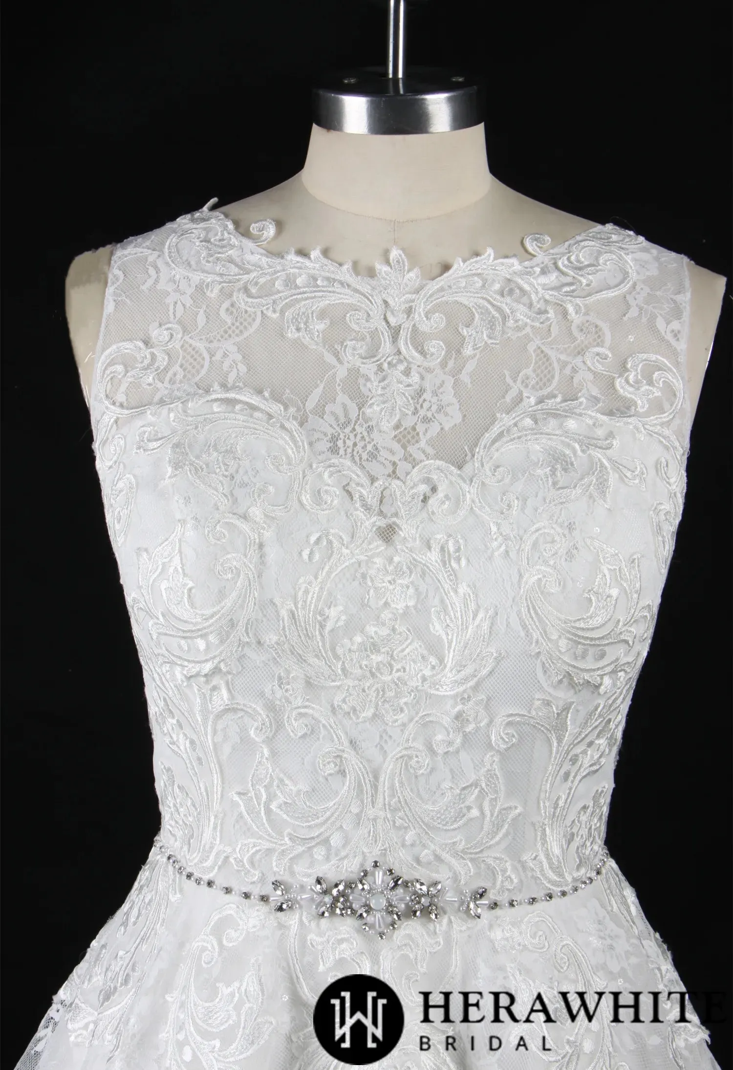 Strapless Embroidered Lace Illusion Bodice Wedding Dress
