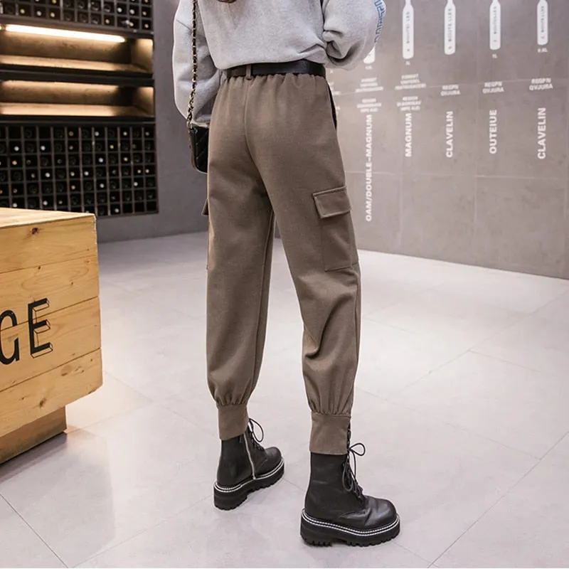Streetwear Woolen Cargo Pants
